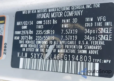 2014 Hyundai Santa Fe Sport 2.0L Turbo from USA, damaged, VIN 5XYZUDLA6EG194803